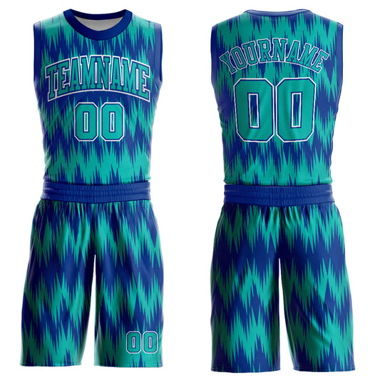 Custom Royal Aqua-White Round Neck Sublimation Basketball Suit Jersey - Sky-Custom