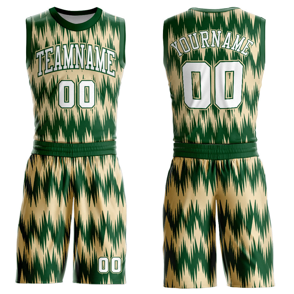 Custom Green White-Cream Round Neck Sublimation Basketball Suit Jersey - Sky-Custom