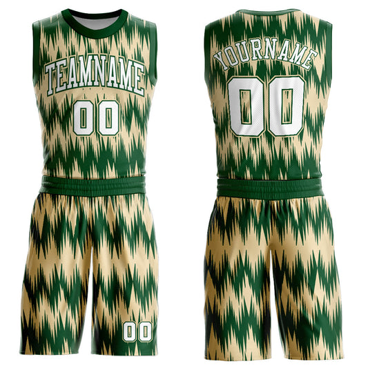 Custom Green White-Cream Round Neck Sublimation Basketball Suit Jersey - Sky-Custom