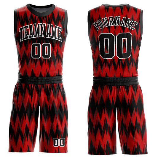 Custom Black Red-White Round Neck Sublimation Basketball Suit Jersey - Sky-Custom