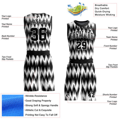 Custom Black White Round Neck Sublimation Basketball Suit Jersey - Sky-Custom