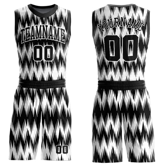 Custom Black White Round Neck Sublimation Basketball Suit Jersey - Sky-Custom