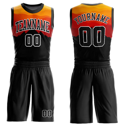 Custom Black Gold-Red Round Neck Sublimation Basketball Suit Jersey - Sky-Custom