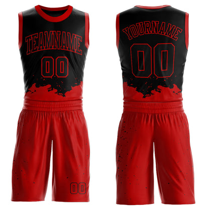 Custom Black Red Color Splash Round Neck Sublimation Basketball Suit Jersey - Sky-Custom