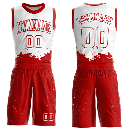 Custom White Red Color Splash Round Neck Sublimation Basketball Suit Jersey - Sky-Custom