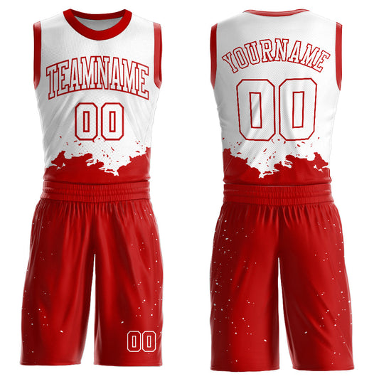 Custom White Red Color Splash Round Neck Sublimation Basketball Suit Jersey - Sky-Custom