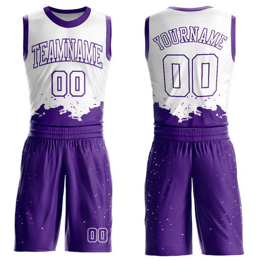 Custom White Purple Color Splash Round Neck Sublimation Basketball Suit Jersey - Sky-Custom