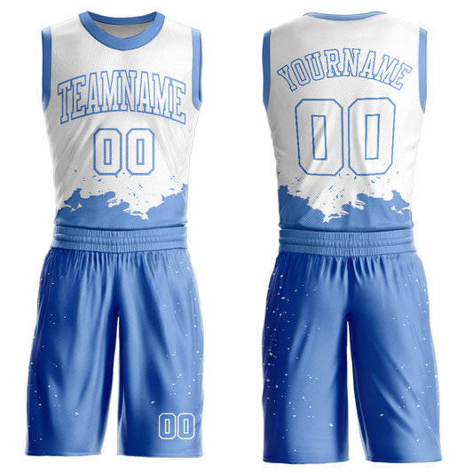 Custom White Light Blue Color Splash Round Neck Sublimation Basketball Suit Jersey - Sky-Custom