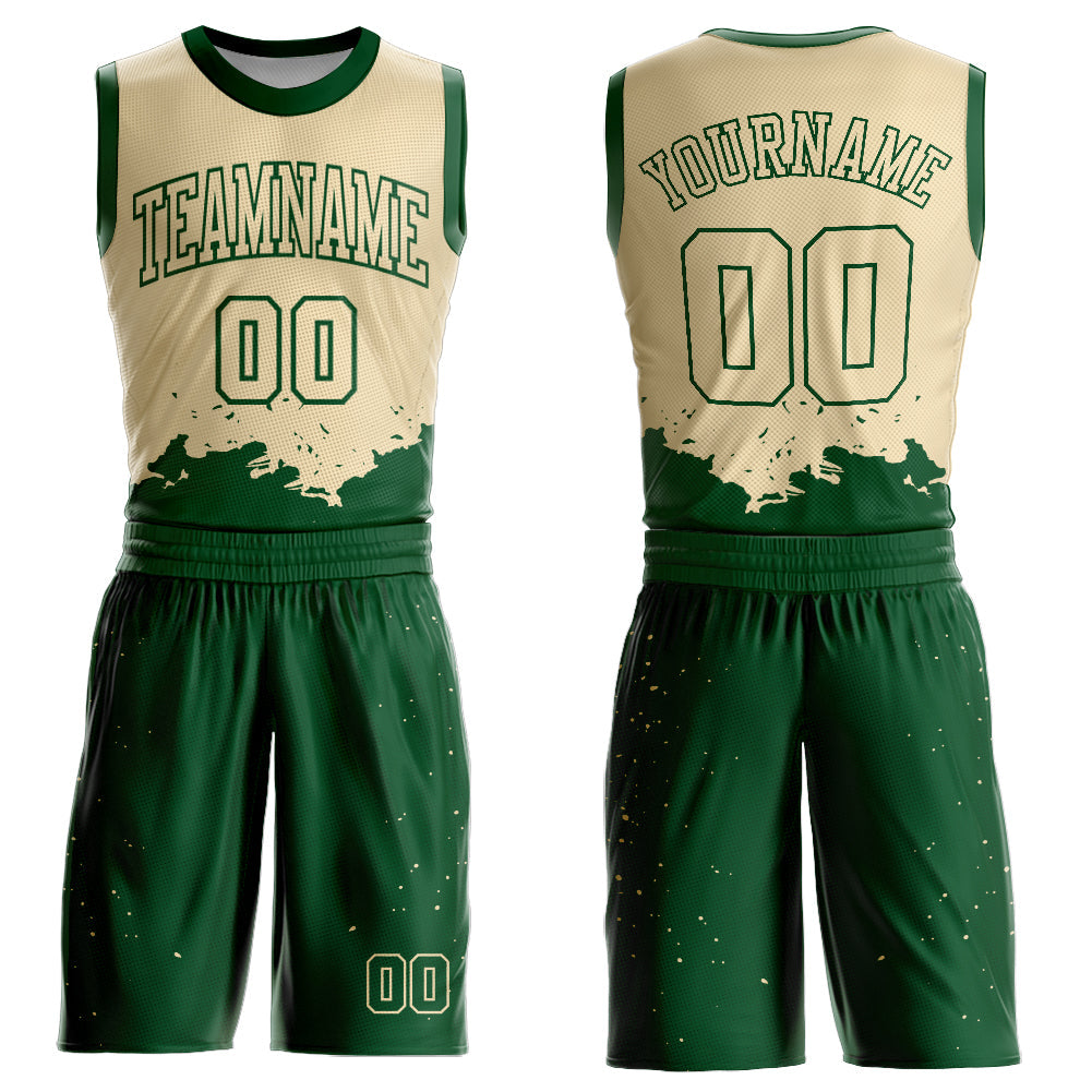 Custom Cream Green Color Splash Round Neck Sublimation Basketball Suit Jersey - Sky-Custom