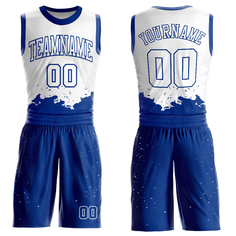 Custom White Royal Color Splash Round Neck Sublimation Basketball Suit Jersey - Sky-Custom