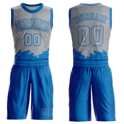 Custom Gray Blue Color Splash Round Neck Sublimation Basketball Suit Jersey - Sky-Custom