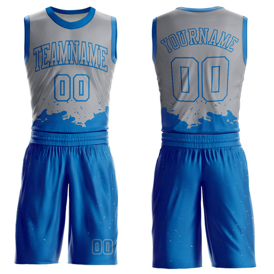 Custom Gray Blue Color Splash Round Neck Sublimation Basketball Suit Jersey - Sky-Custom