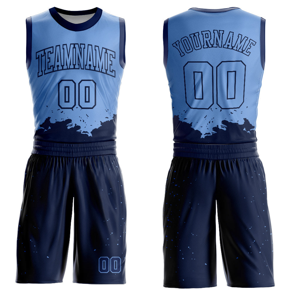 Custom Light Blue Navy Color Splash Round Neck Sublimation Basketball Suit Jersey - Sky-Custom