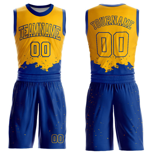 Custom Gold Royal Color Splash Round Neck Sublimation Basketball Suit Jersey - Sky-Custom
