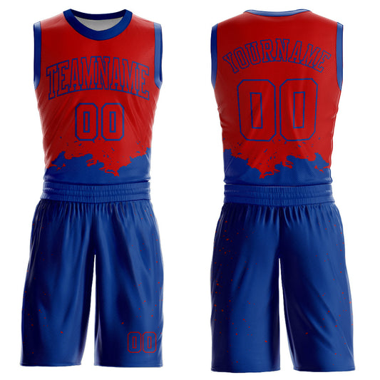 Custom Red Royal Color Splash Round Neck Sublimation Basketball Suit Jersey - Sky-Custom