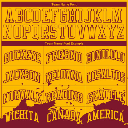 Custom Yellow Maroon Color Splash Round Neck Sublimation Basketball Suit Jersey - Sky-Custom