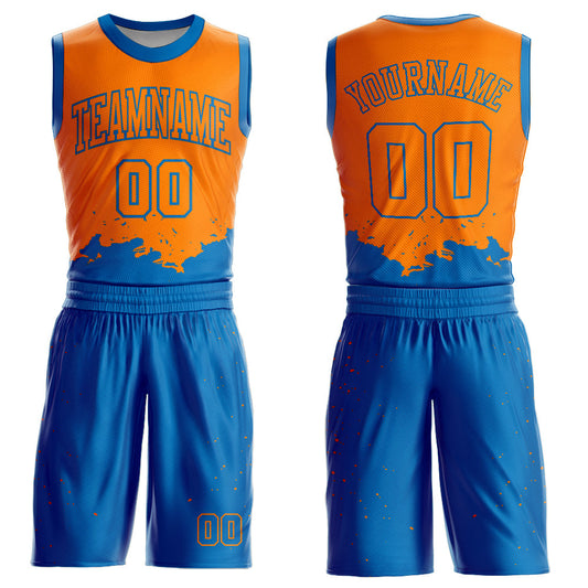 Custom Bay Orange Blue Color Splash Round Neck Sublimation Basketball Suit Jersey - Sky-Custom