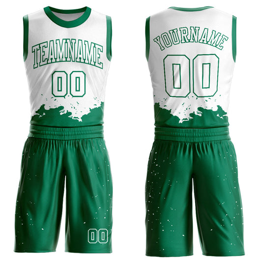 Custom White Kelly Green Color Splash Round Neck Sublimation Basketball Suit Jersey - Sky-Custom