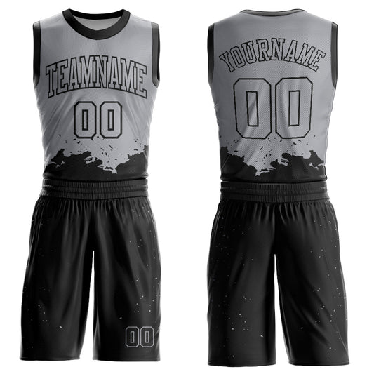 Custom Gray Black Color Splash Round Neck Sublimation Basketball Suit Jersey - Sky-Custom