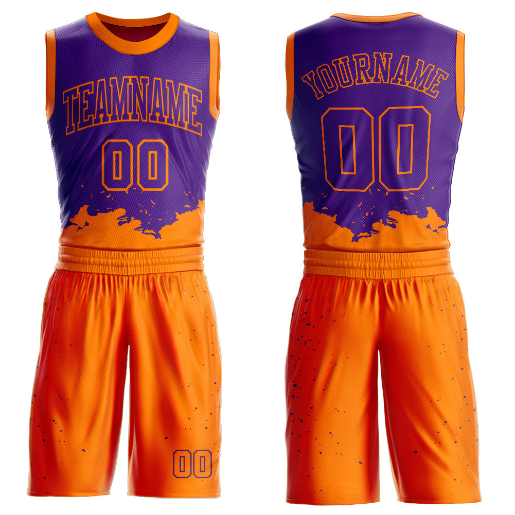 Custom Purple Bay Orange Color Splash Round Neck Sublimation Basketball Suit Jersey - Sky-Custom