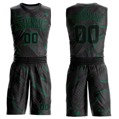 Custom Black Kelly Green Bright Lines Round Neck Sublimation Basketball Suit Jersey - Sky-Custom