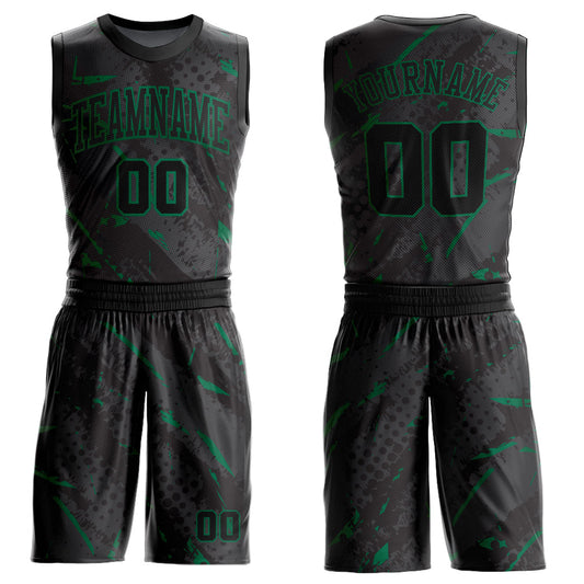 Custom Black Kelly Green Bright Lines Round Neck Sublimation Basketball Suit Jersey - Sky-Custom
