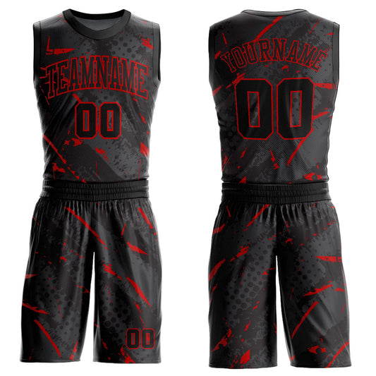 Custom Black Red Bright Lines Round Neck Sublimation Basketball Suit Jersey - Sky-Custom