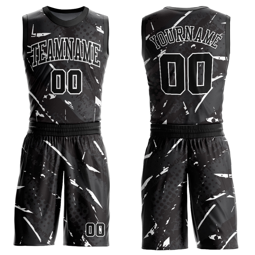 Custom Black White Bright Lines Round Neck Sublimation Basketball Suit Jersey - Sky-Custom