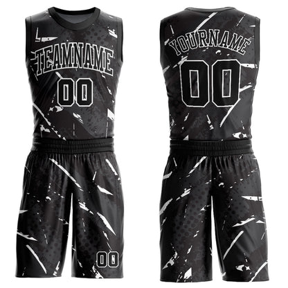 Custom Black White Bright Lines Round Neck Sublimation Basketball Suit Jersey - Sky-Custom