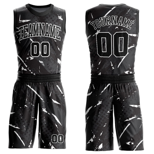 Custom Black White Bright Lines Round Neck Sublimation Basketball Suit Jersey - Sky-Custom