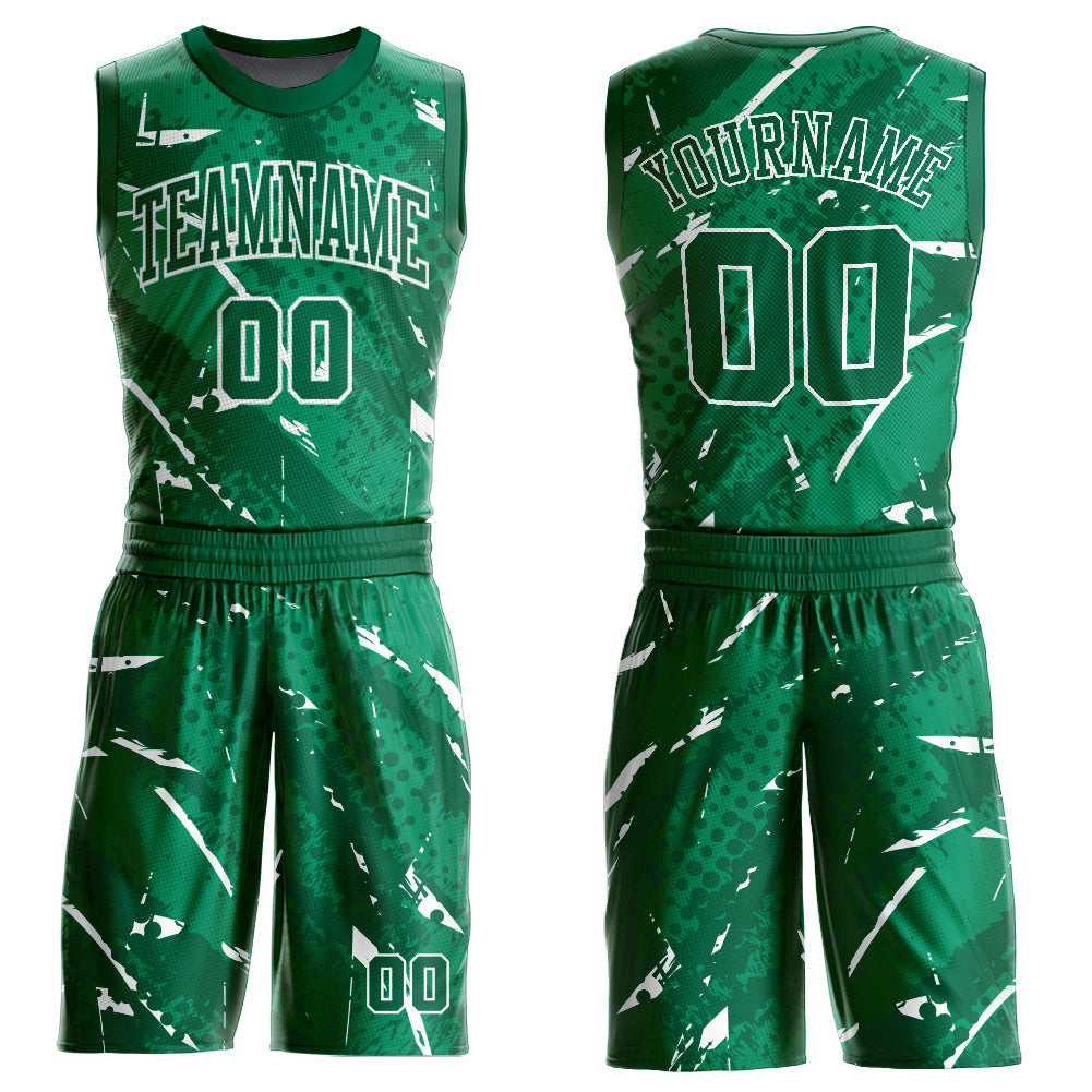 Custom Green White Bright Lines Round Neck Sublimation Basketball Suit Jersey - Sky-Custom