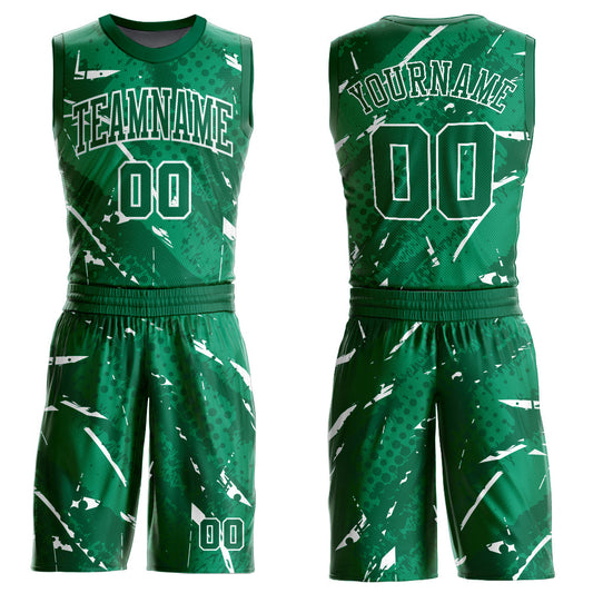 Custom Green White Bright Lines Round Neck Sublimation Basketball Suit Jersey - Sky-Custom