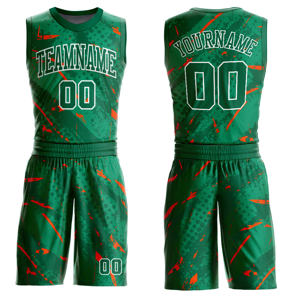 Custom Green Orange-White Bright Lines Round Neck Sublimation Basketball Suit Jersey - Sky-Custom