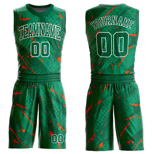 Custom Green Orange-White Bright Lines Round Neck Sublimation Basketball Suit Jersey - Sky-Custom