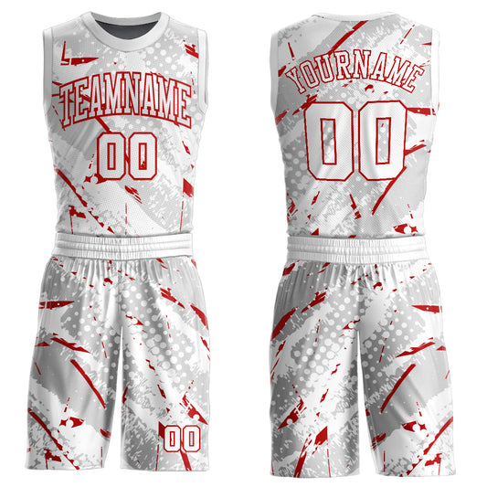 Custom White Red Bright Lines Round Neck Sublimation Basketball Suit Jersey - Sky-Custom