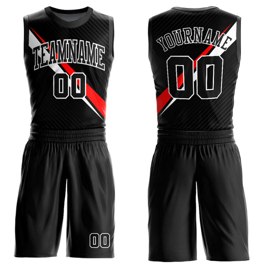 Custom Black White-Red Diagonal Lines Round Neck Sublimation Basketball Suit Jersey - Sky-Custom