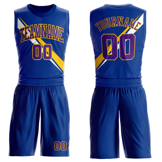 Custom Royal Purple-Yellow Diagonal Lines Round Neck Sublimation Basketball Suit Jersey - Sky-Custom