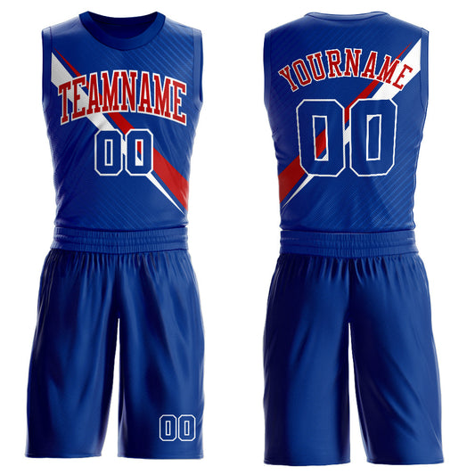 Custom Royal White-Red Diagonal Lines Round Neck Sublimation Basketball Suit Jersey - Sky-Custom
