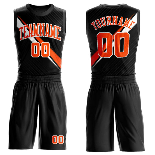 Custom Black Orange-White Diagonal Lines Round Neck Sublimation Basketball Suit Jersey - Sky-Custom