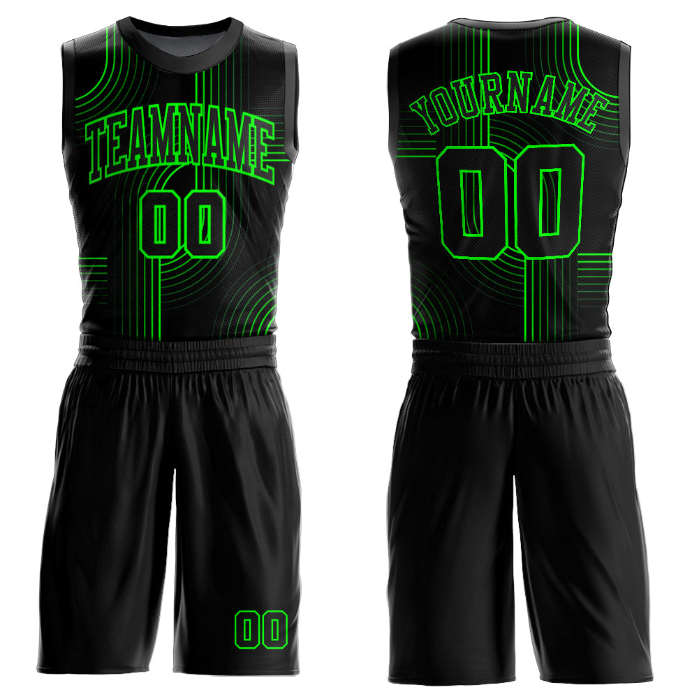 Custom Black Aurora Green Tracks Round Neck Sublimation Basketball Suit Jersey - Sky-Custom