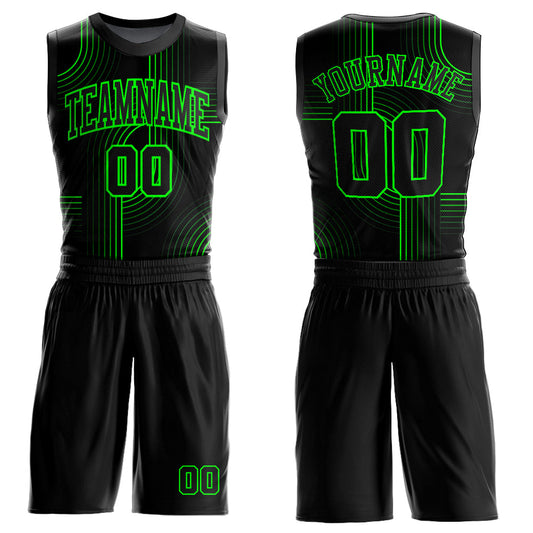 Custom Black Aurora Green Tracks Round Neck Sublimation Basketball Suit Jersey - Sky-Custom