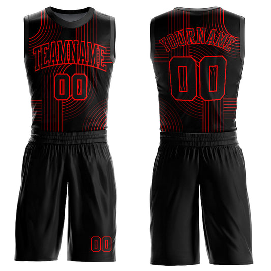 Custom Black Red Tracks Round Neck Sublimation Basketball Suit Jersey - Sky-Custom