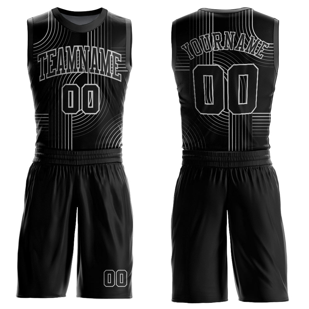 Custom Black Light Gray Tracks Round Neck Sublimation Basketball Suit Jersey - Sky-Custom