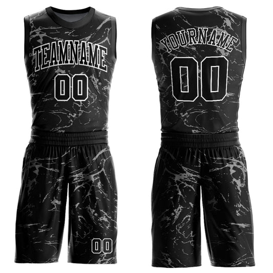 Custom Black White-Gray Abstract Grunge Art Round Neck Sublimation Basketball Suit Jersey - Sky-Custom