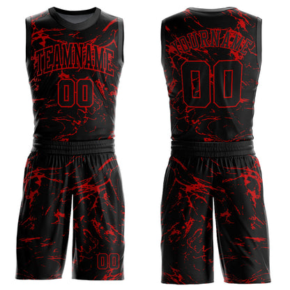 Custom Black Red Abstract Grunge Art Round Neck Sublimation Basketball Suit Jersey - Sky-Custom