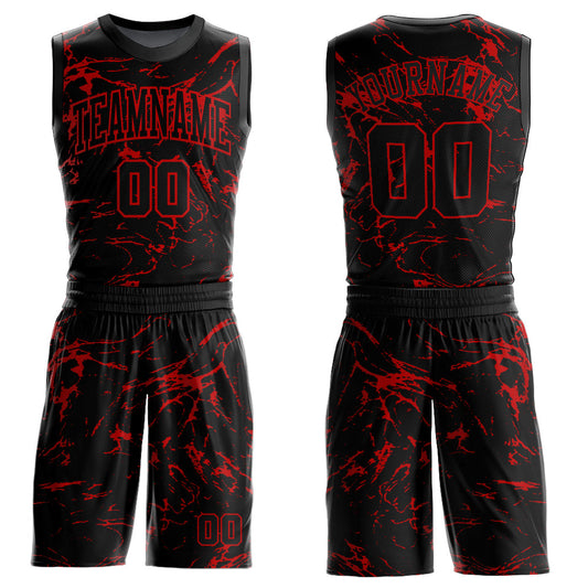 Custom Black Red Abstract Grunge Art Round Neck Sublimation Basketball Suit Jersey - Sky-Custom