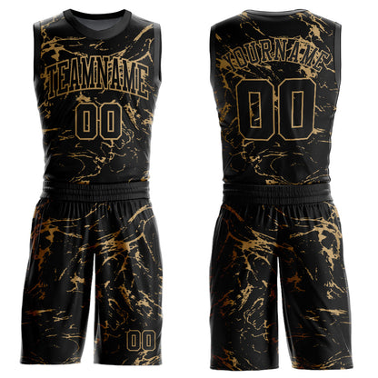 Custom Black Old Gold Abstract Grunge Art Round Neck Sublimation Basketball Suit Jersey - Sky-Custom