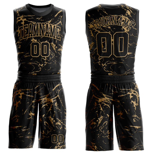 Custom Black Old Gold Abstract Grunge Art Round Neck Sublimation Basketball Suit Jersey - Sky-Custom