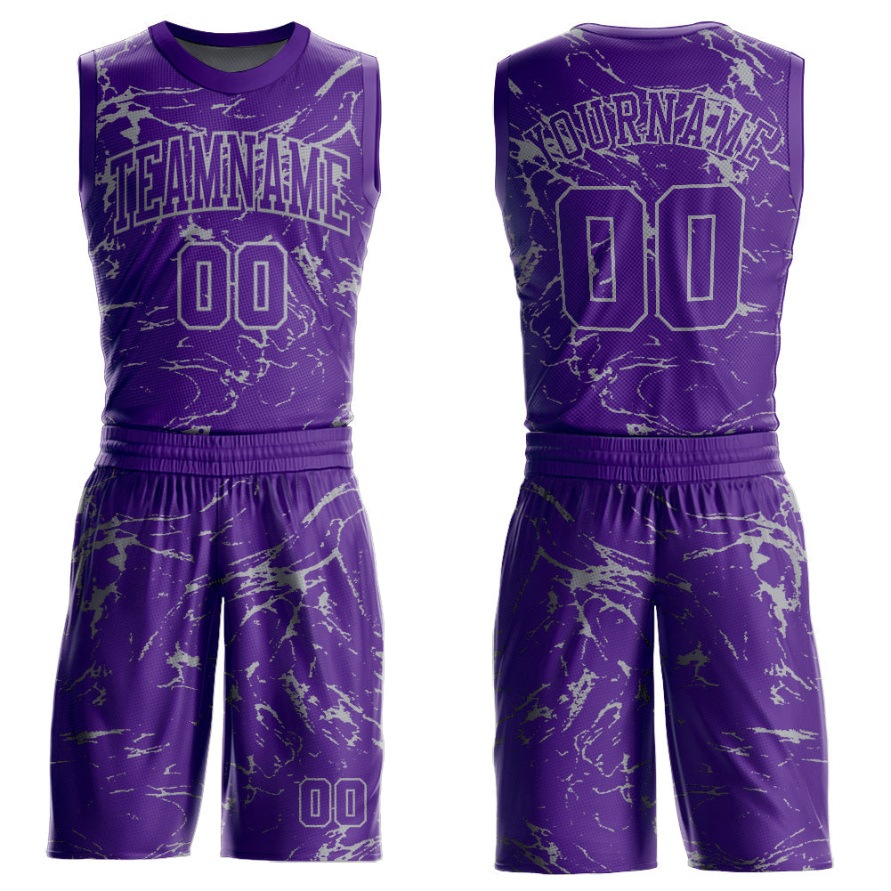 Custom Purple Light Gray Abstract Grunge Art Round Neck Sublimation Basketball Suit Jersey - Sky-Custom