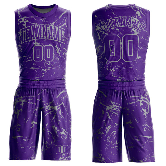 Custom Purple Light Gray Abstract Grunge Art Round Neck Sublimation Basketball Suit Jersey - Sky-Custom